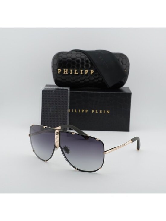 Philipp Plein SPP075M 0376 Sunglasses Gold Aviator Frame, Grey Lenses main image 5